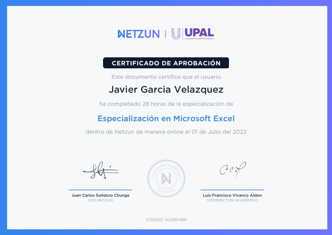 Especialización en Microsoft Excel